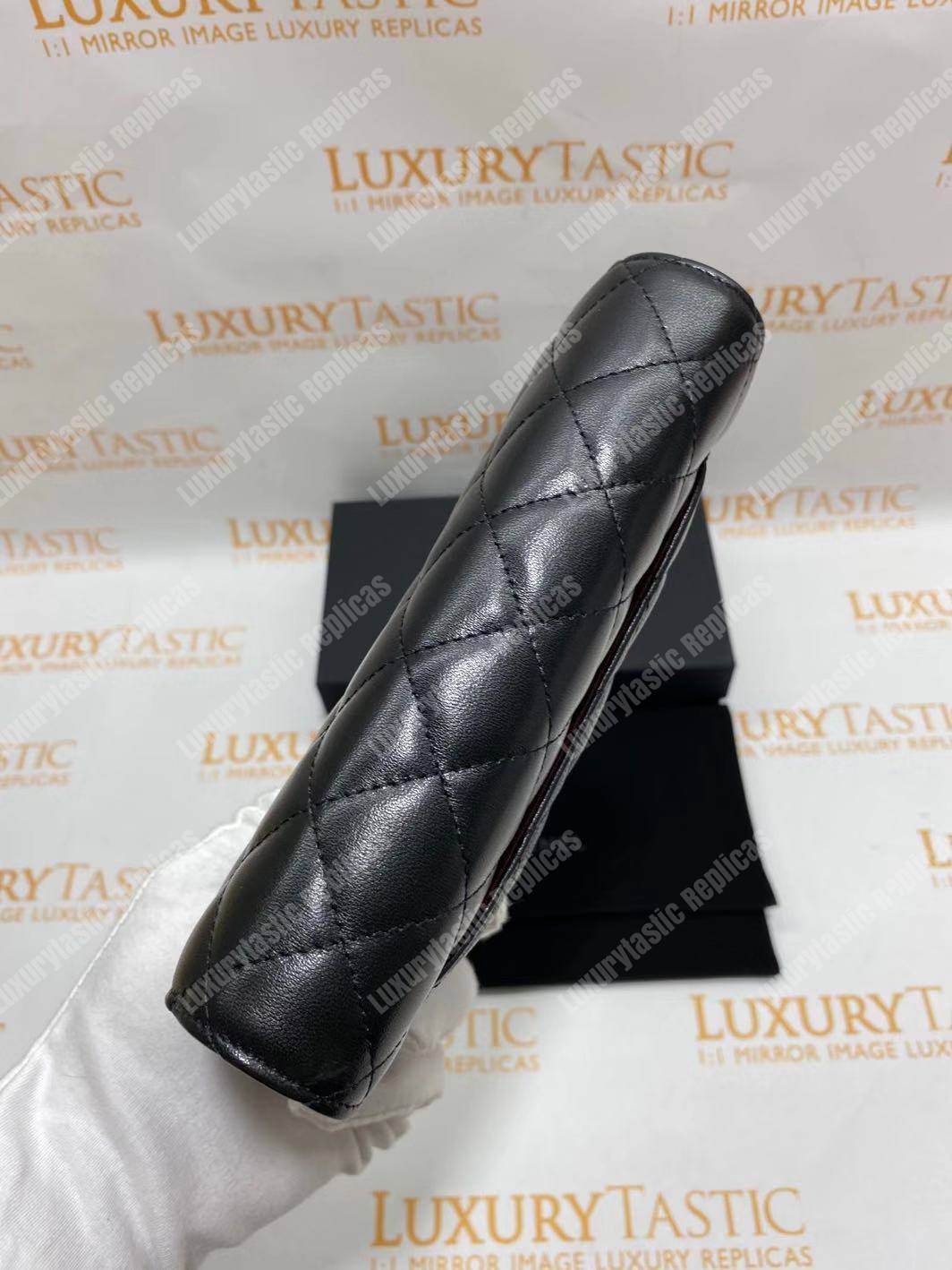 Ch*el wallet on chain – woc quilted lambskin black silver-toned