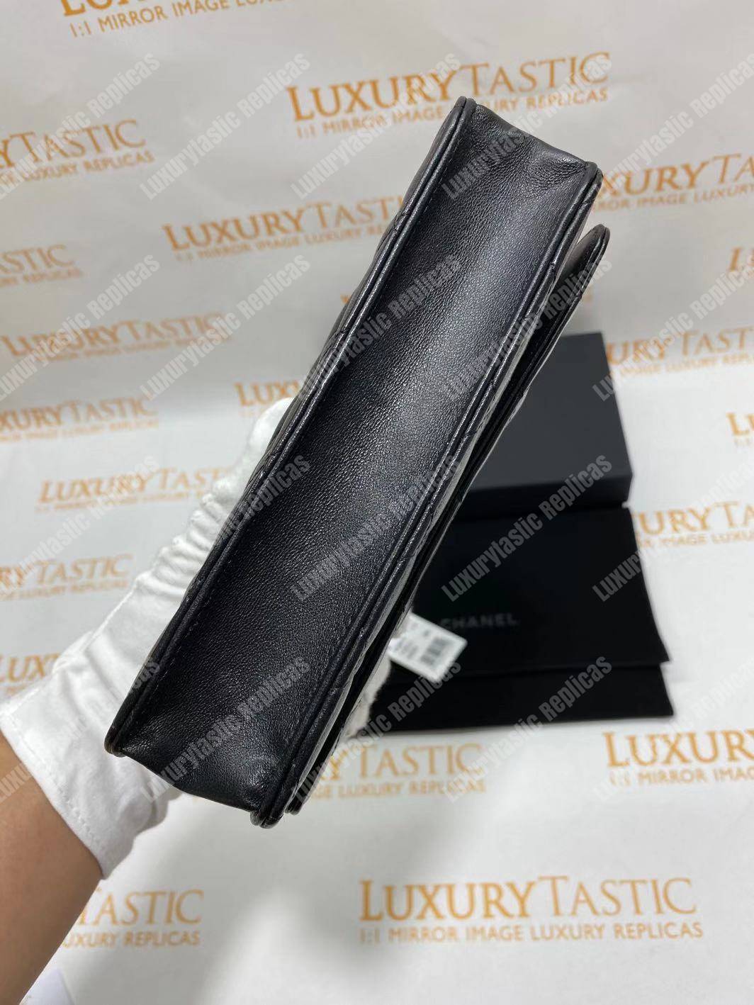 Ch*el wallet on chain – woc quilted lambskin black silver-toned