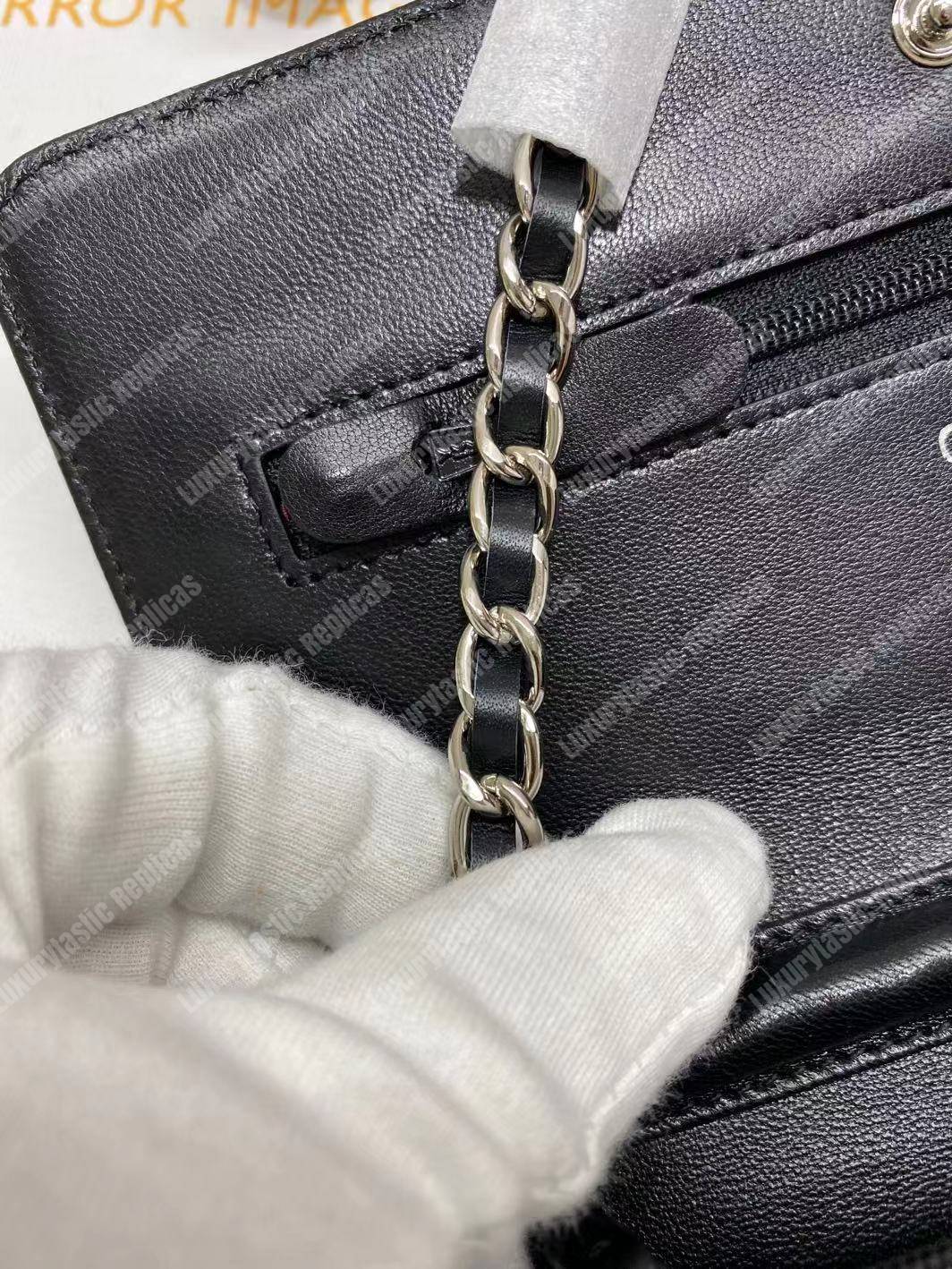 Ch*el wallet on chain – woc quilted lambskin black silver-toned