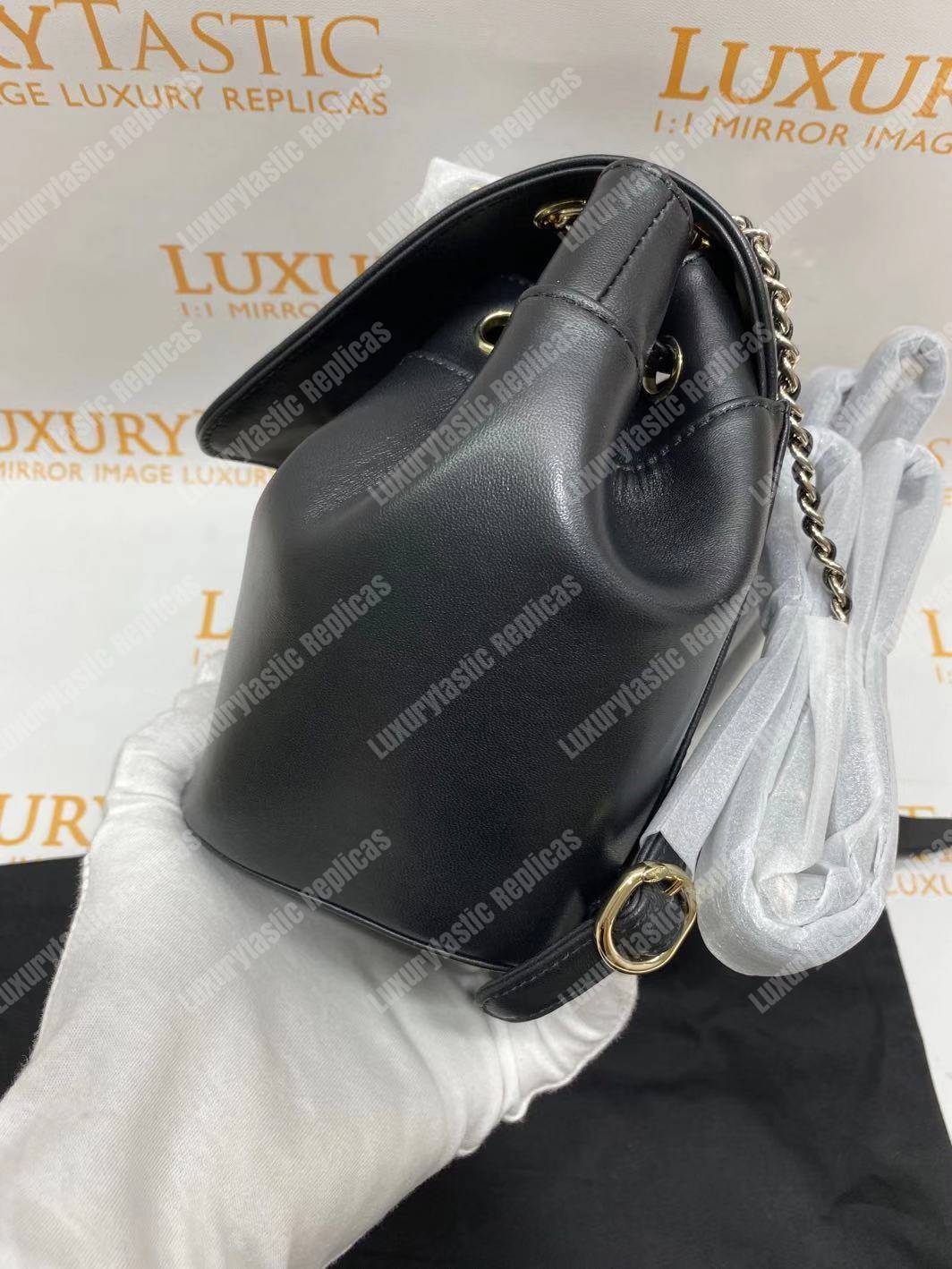 Ch*el lambskin gold-tone metal backpack black