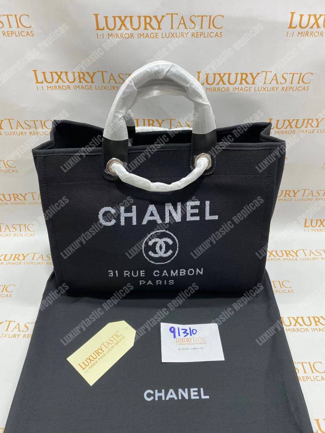 Ch*el deauville fabric tote black/gray