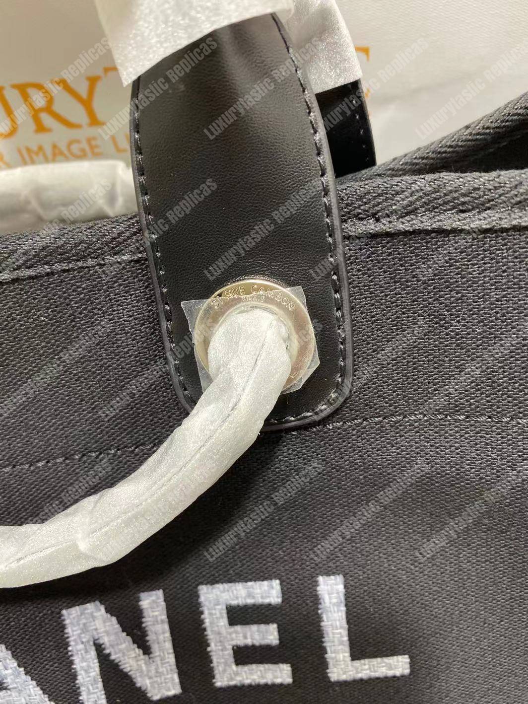 Ch*el deauville fabric tote black/gray