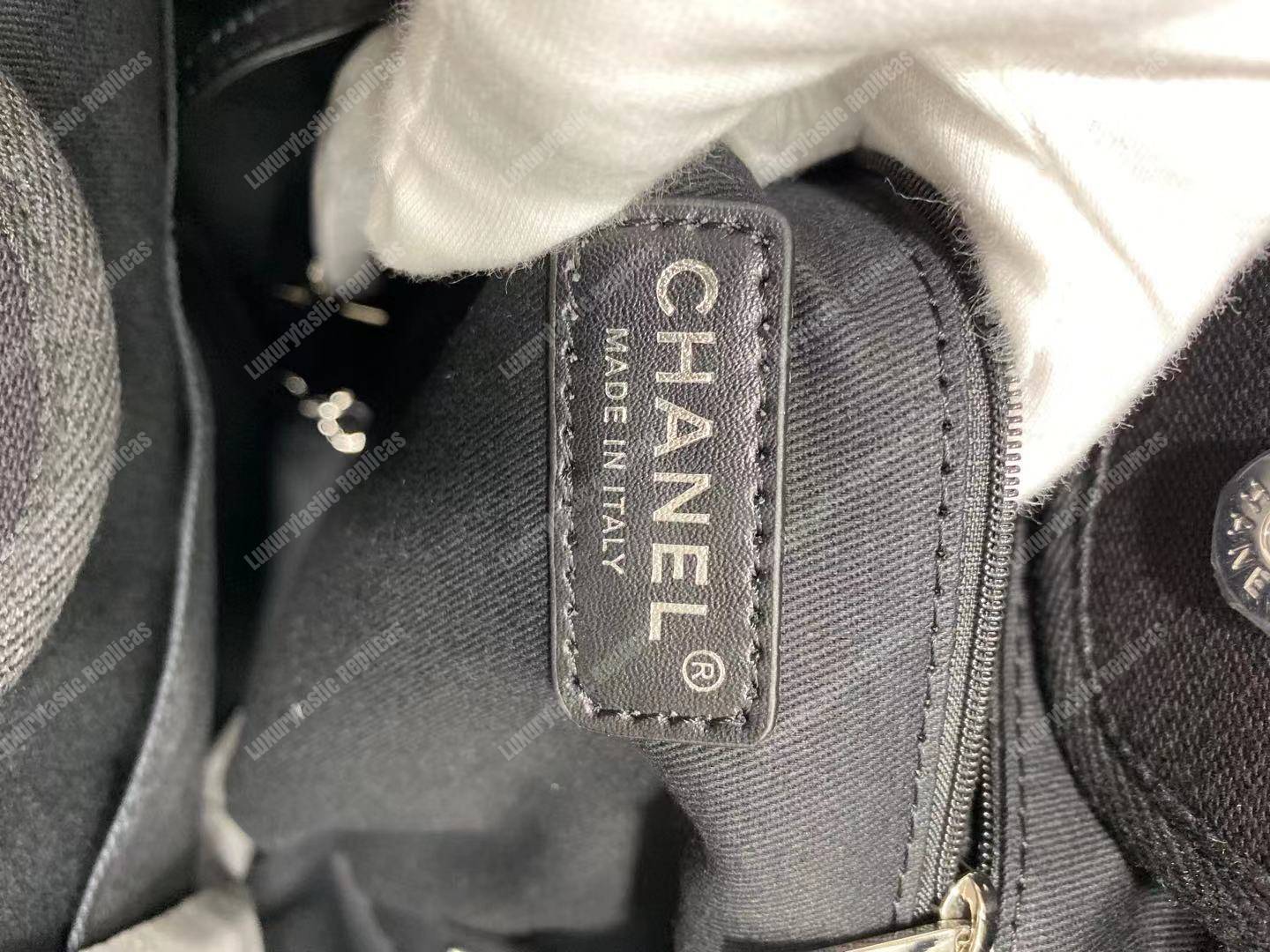 Ch*el deauville fabric tote black/gray