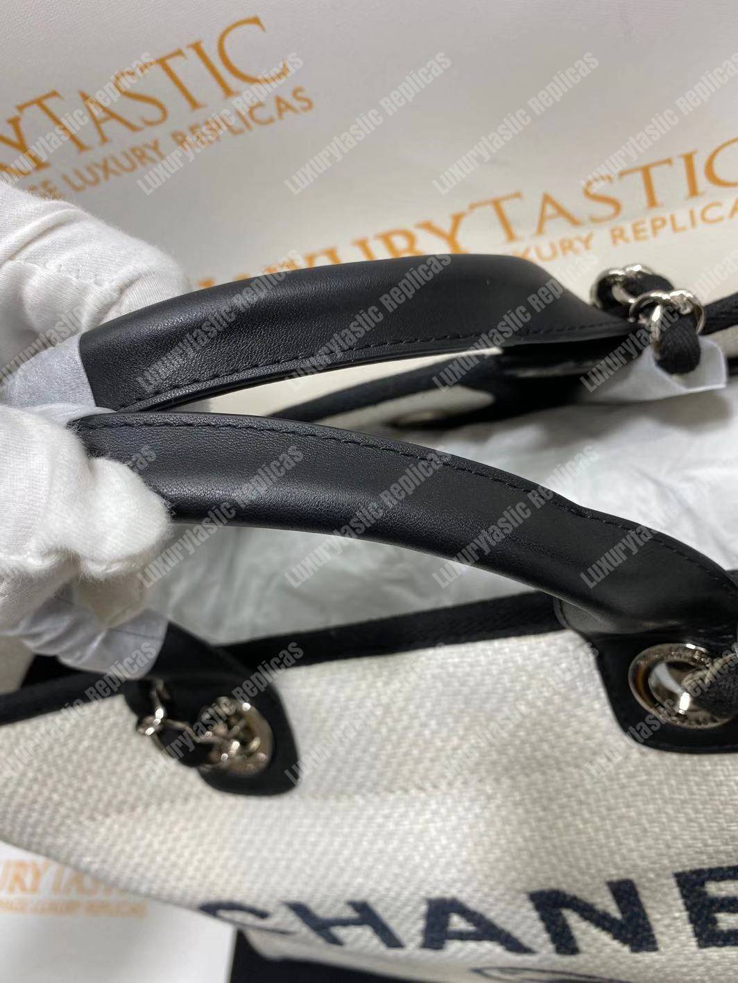 Ch*el deauville fabric tote white/black