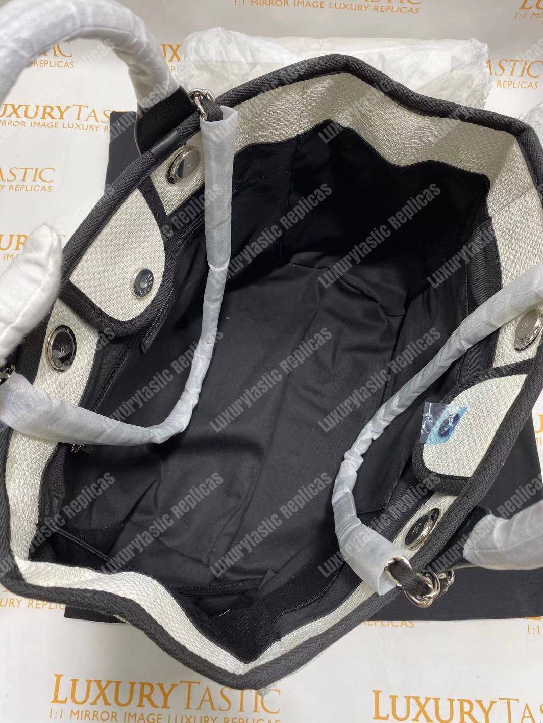 Ch*el deauville fabric tote white/black