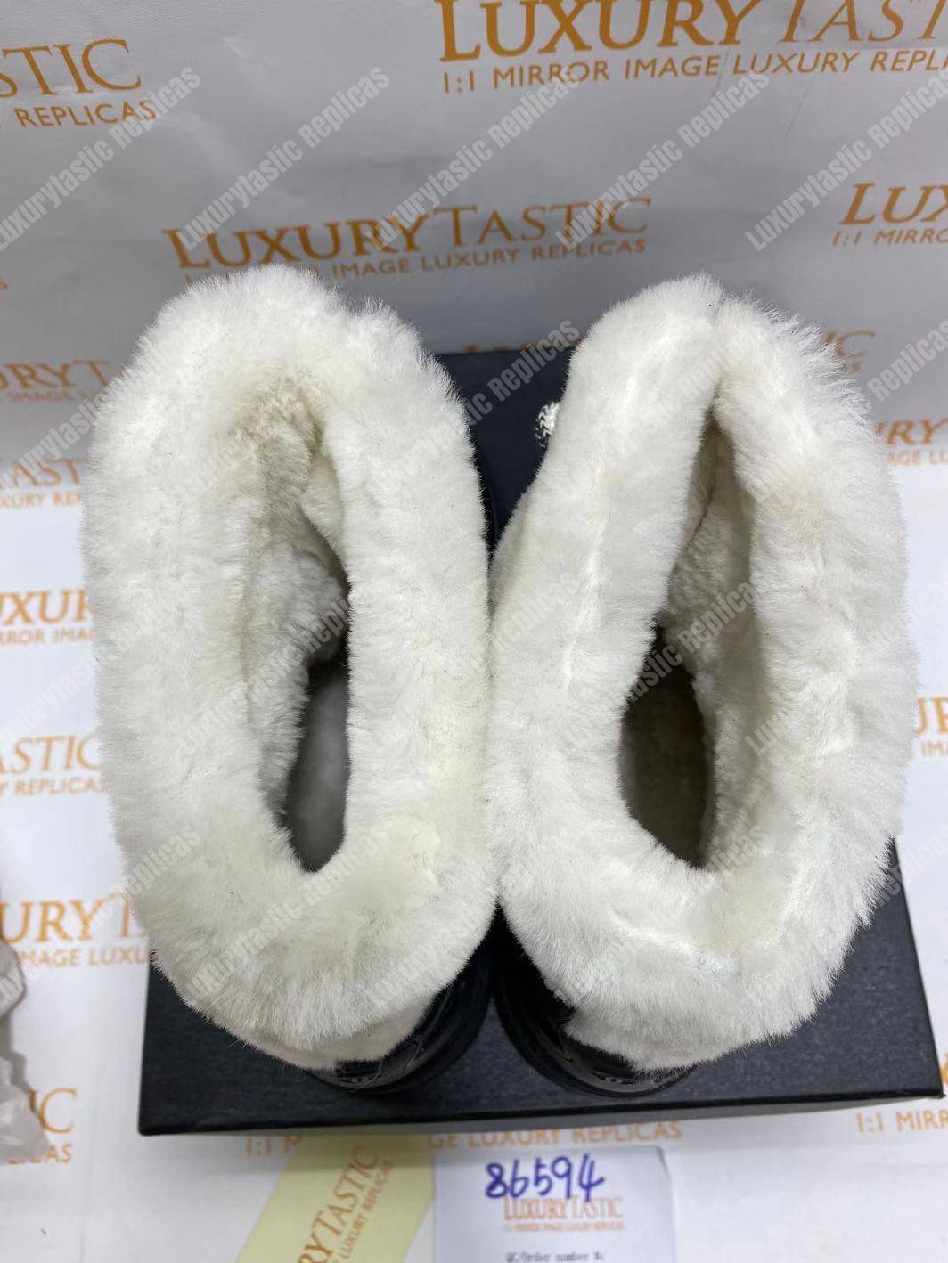 Ch*el round toe lace-up leather boots black / white