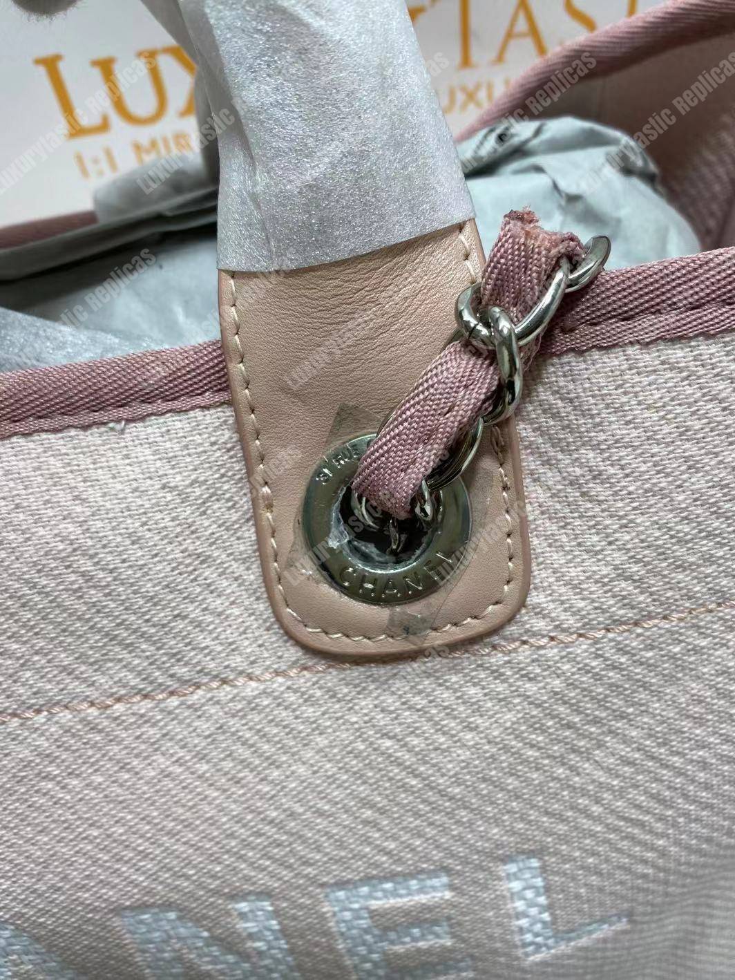 Ch*el deauville fabric tote rose pink/white