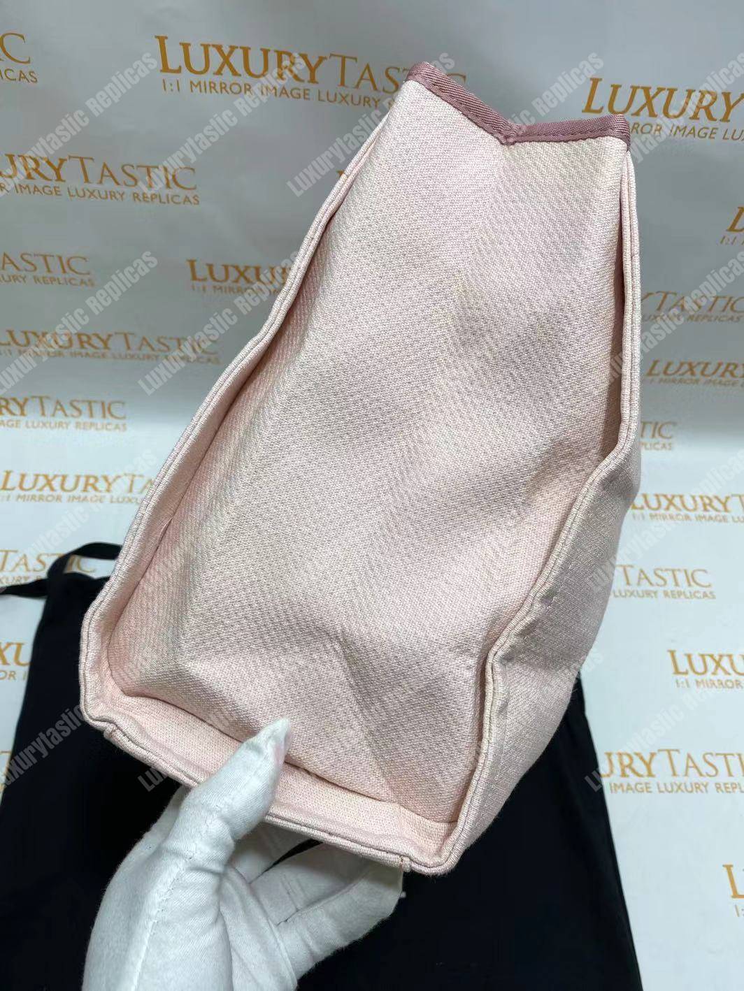 Ch*el deauville fabric tote rose pink/white