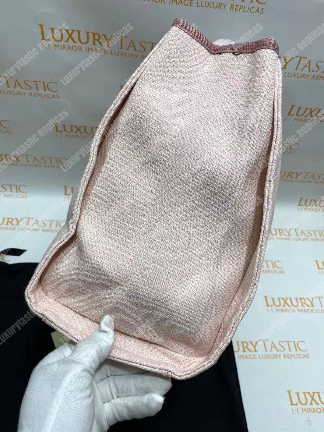 Ch*el deauville fabric tote rose pink/white