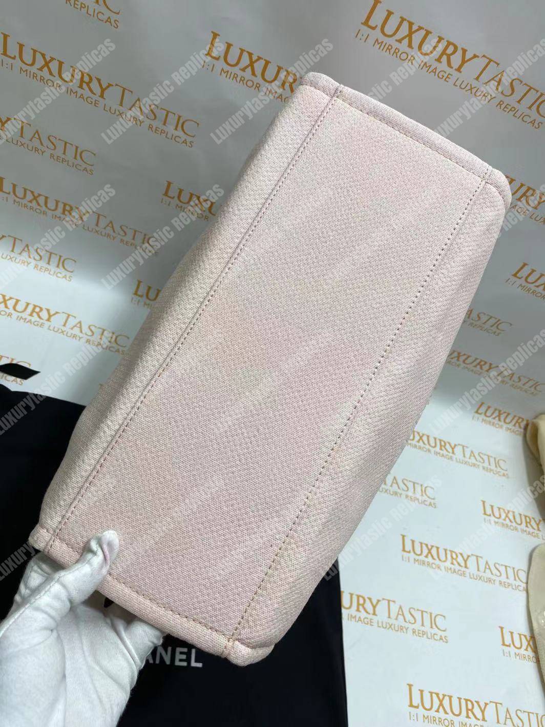 Ch*el deauville fabric tote rose pink/white