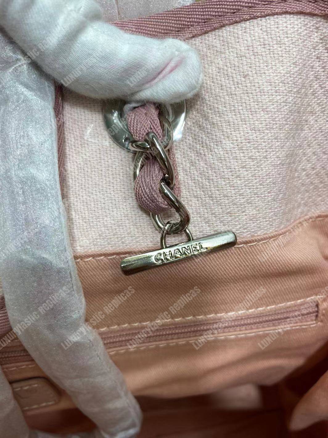 Ch*el deauville fabric tote rose pink/white