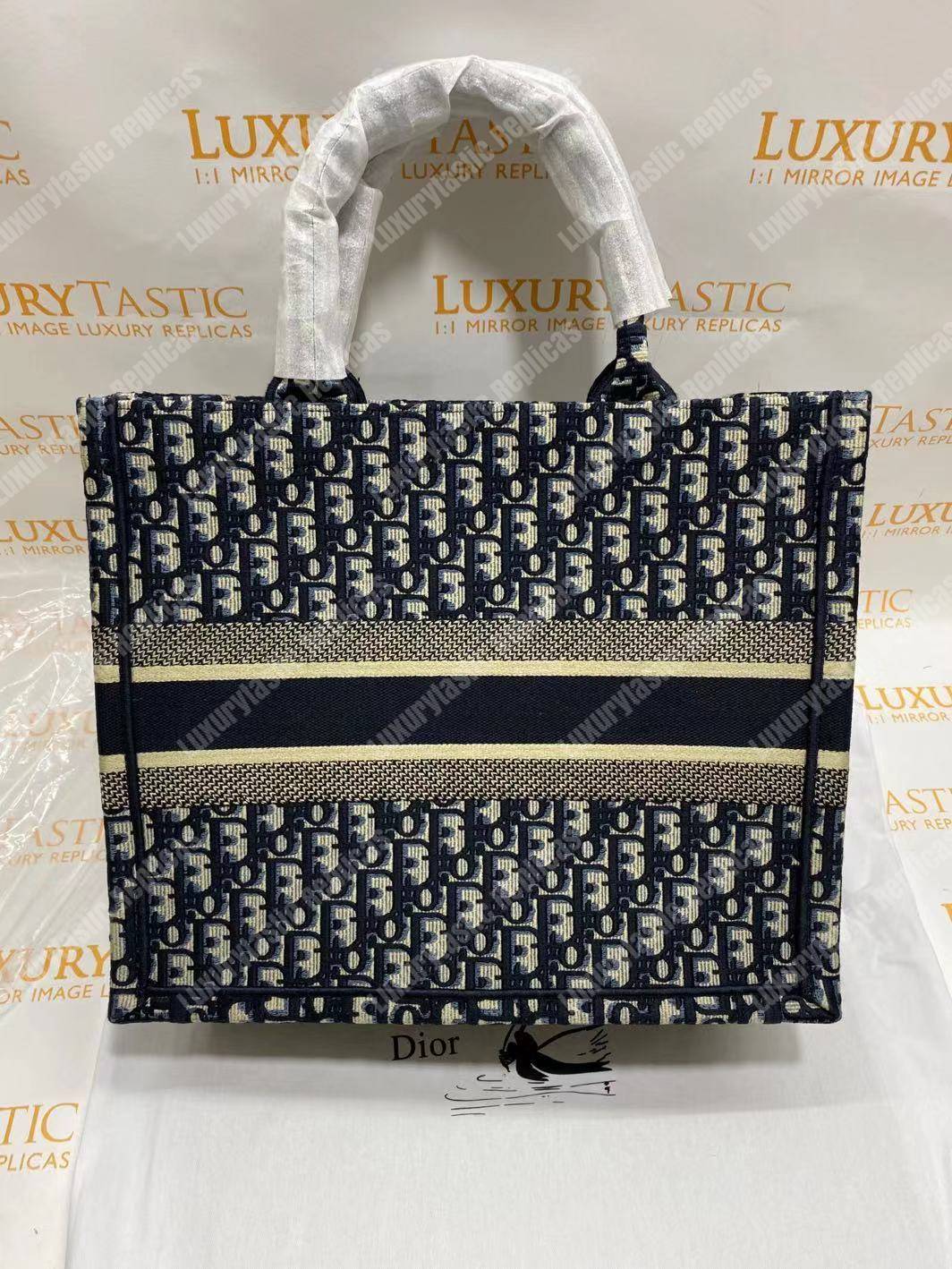 mini D*or book tote bag in embroidered canvas blue D*or oblique