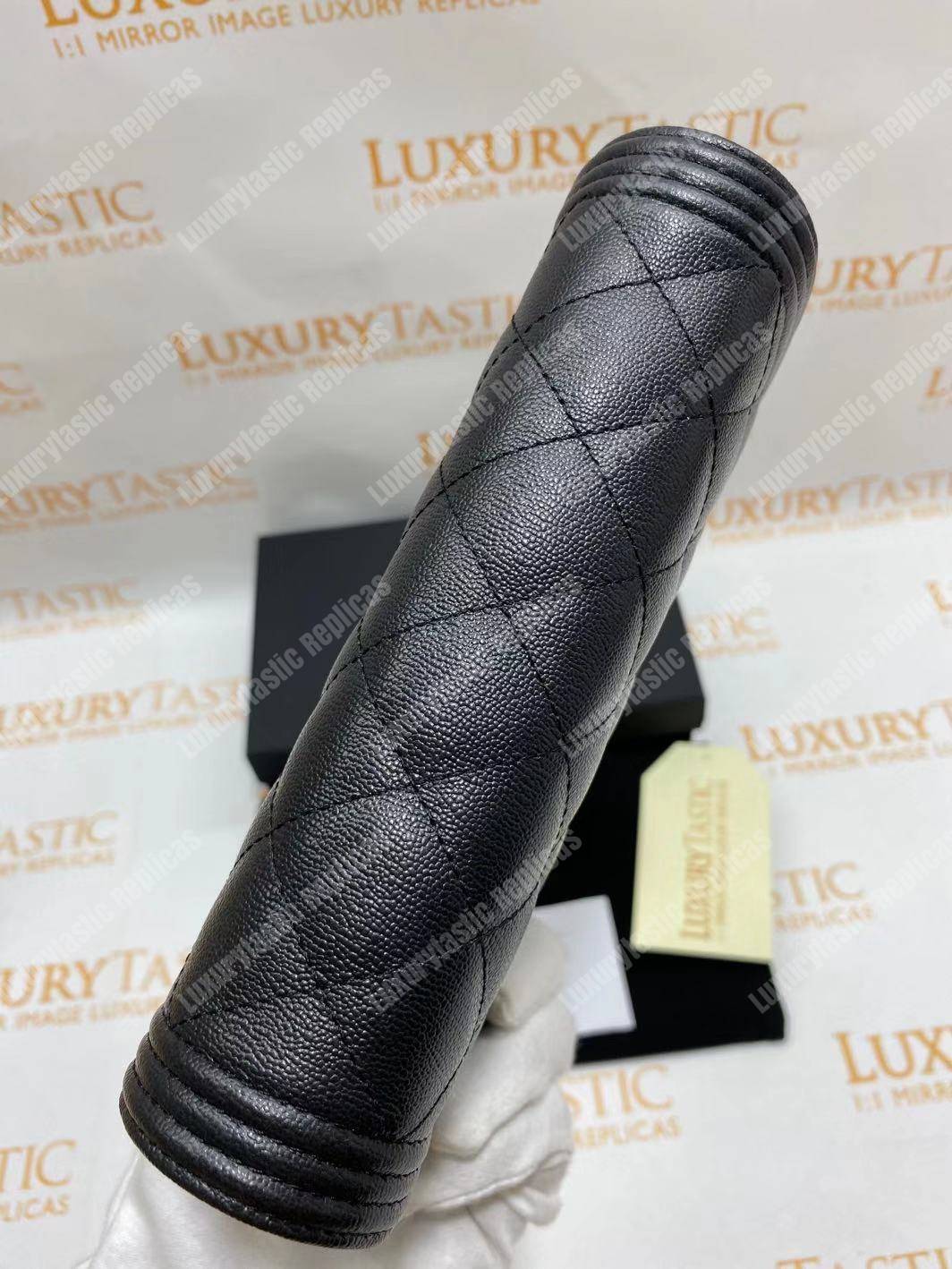 Ch*el le boy wallet on chain – woc grained calfskin gold-toned black