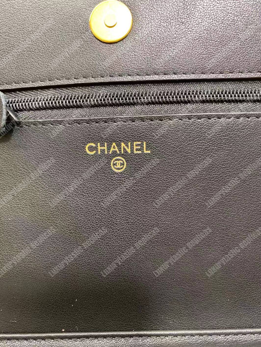 Ch*el le boy wallet on chain – woc grained calfskin gold-toned black