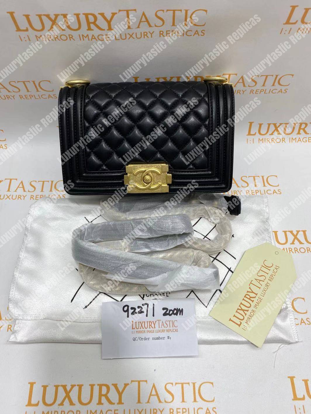 small boy Ch*el handbag black-gold