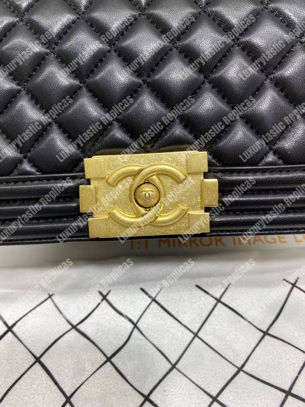 small boy Ch*el handbag black-gold