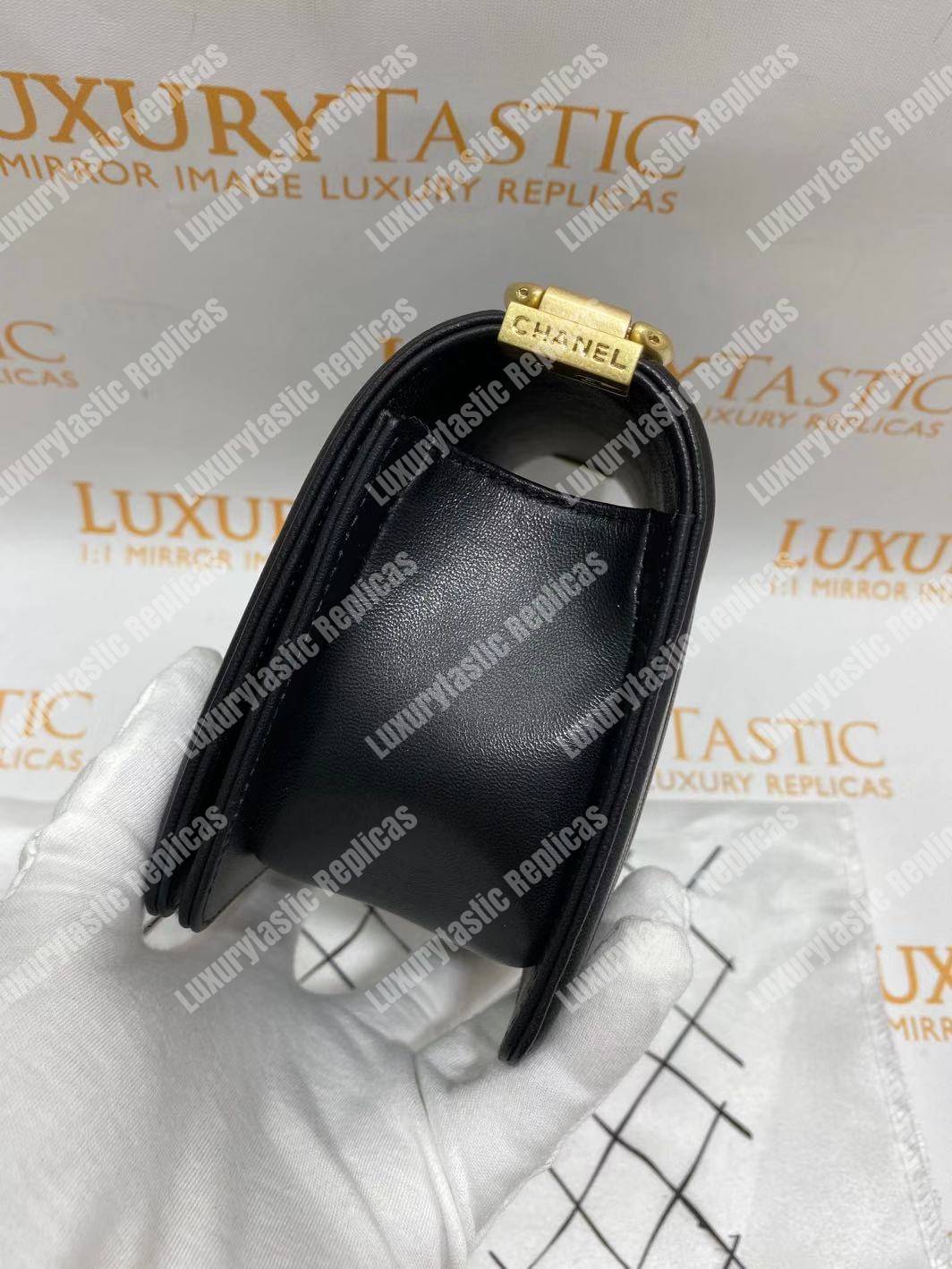 small boy Ch*el handbag black-gold