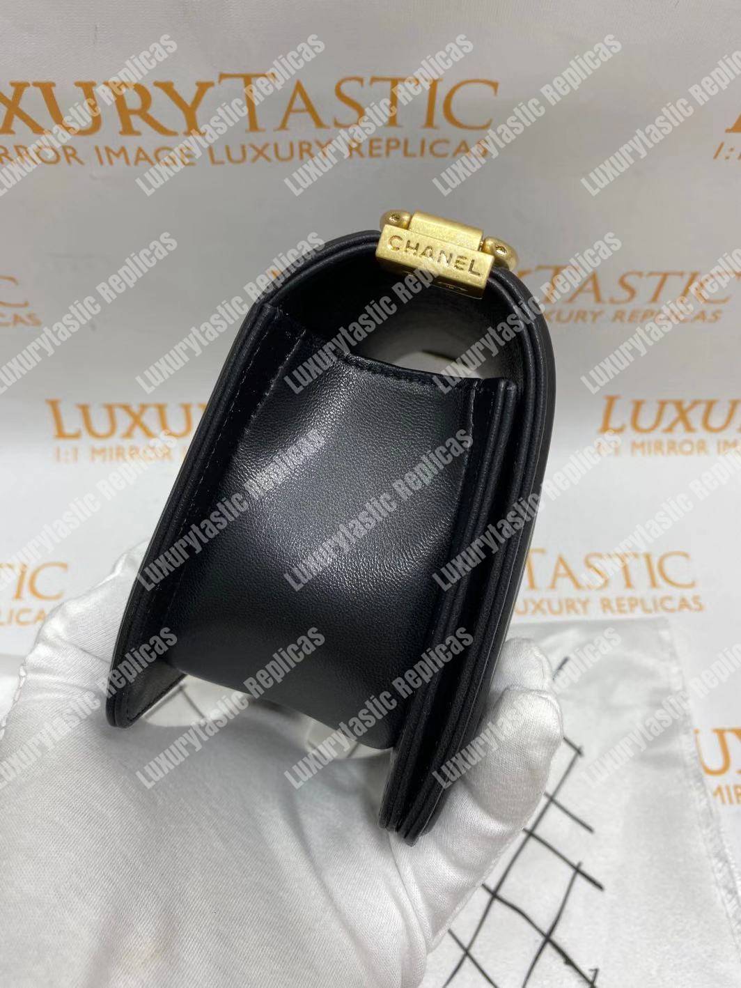 small boy Ch*el handbag black-gold