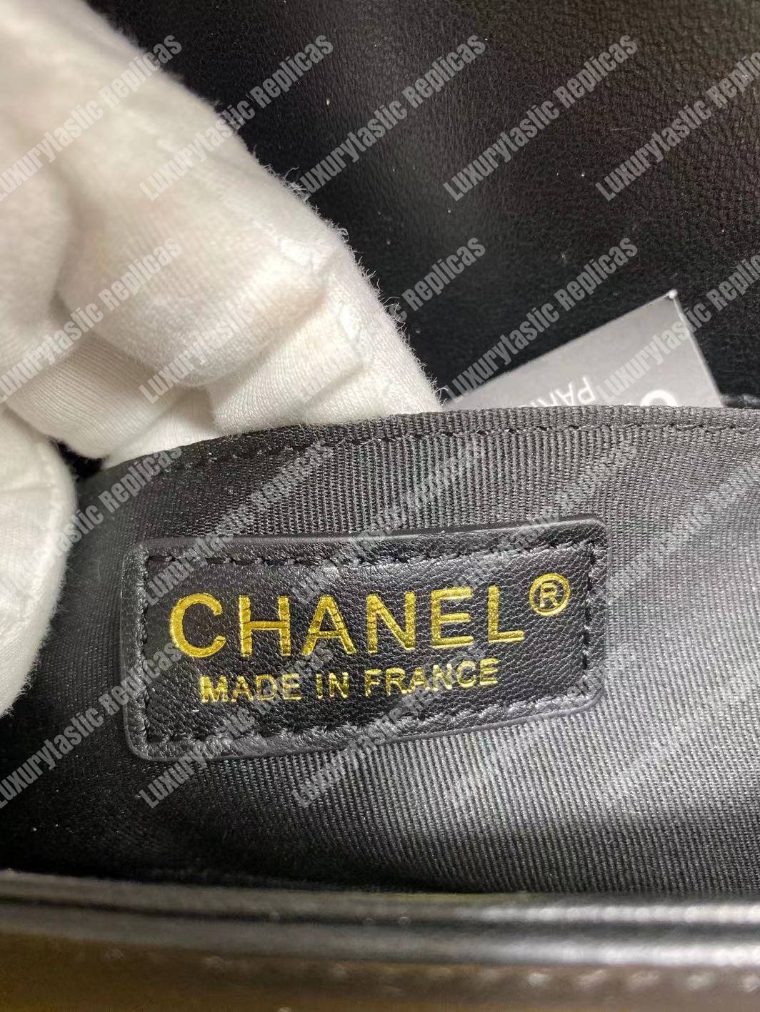 small boy Ch*el handbag black-gold