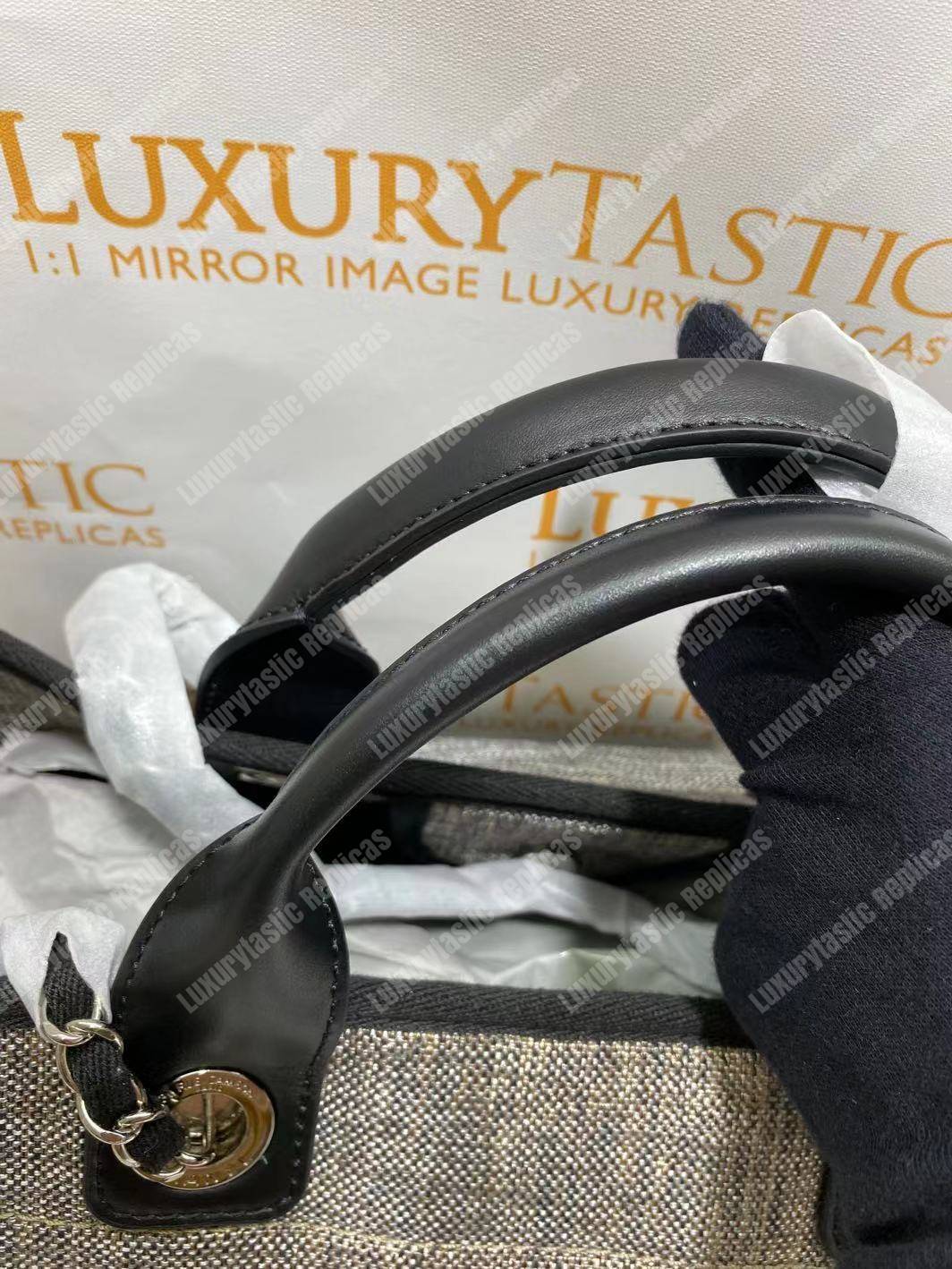 Ch*el deauville fabric tote gray/white