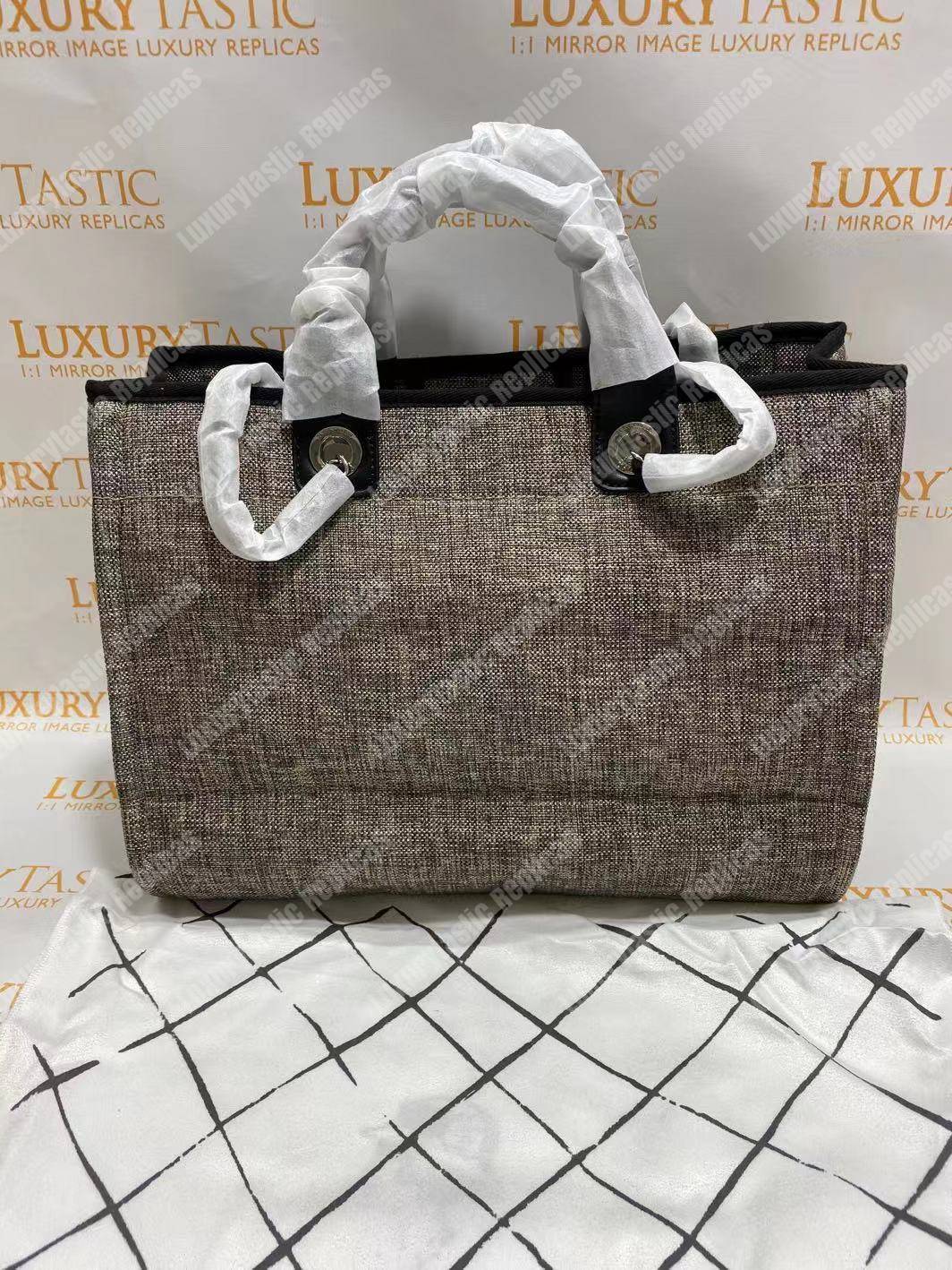 Ch*el deauville fabric tote gray/white