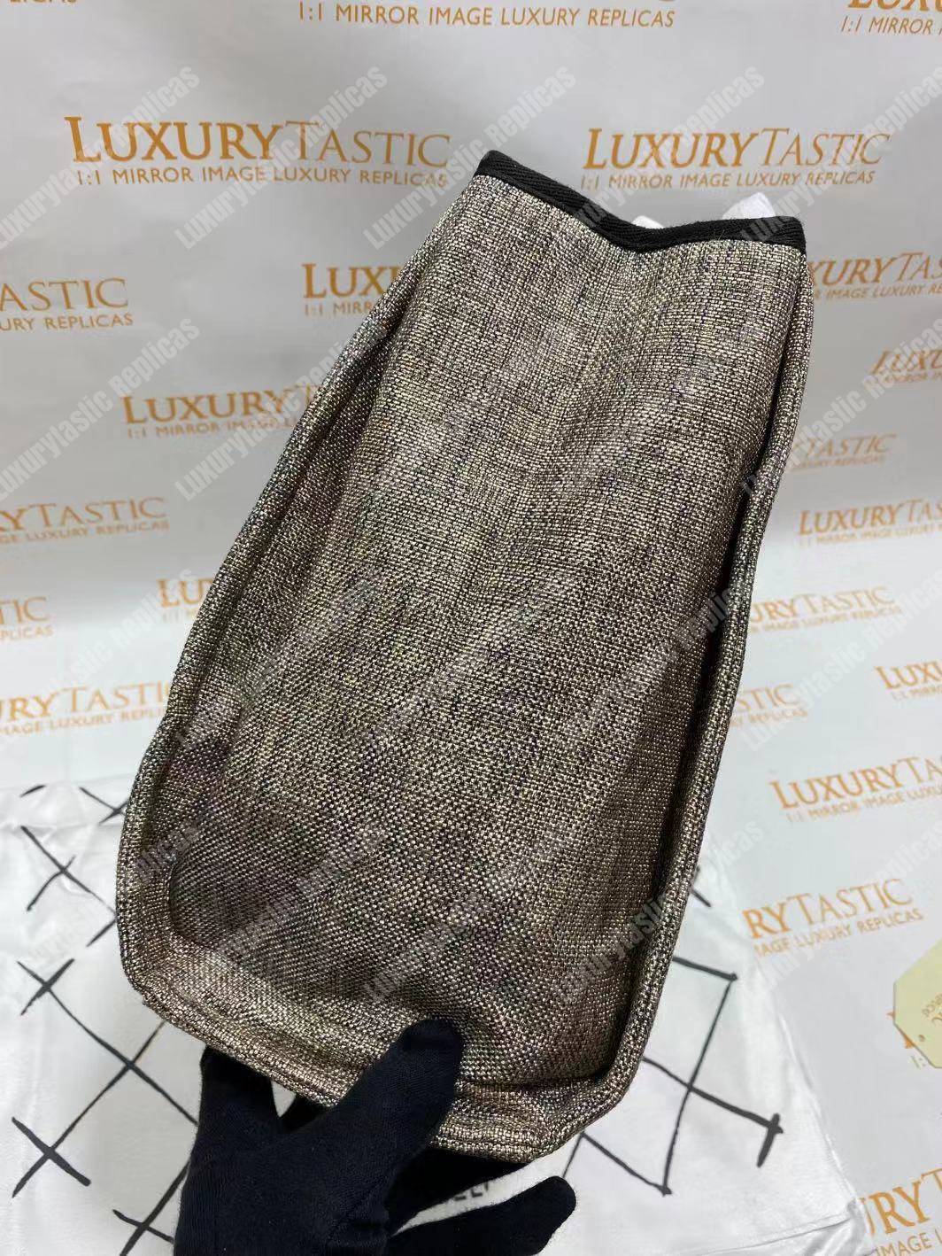 Ch*el deauville fabric tote gray/white