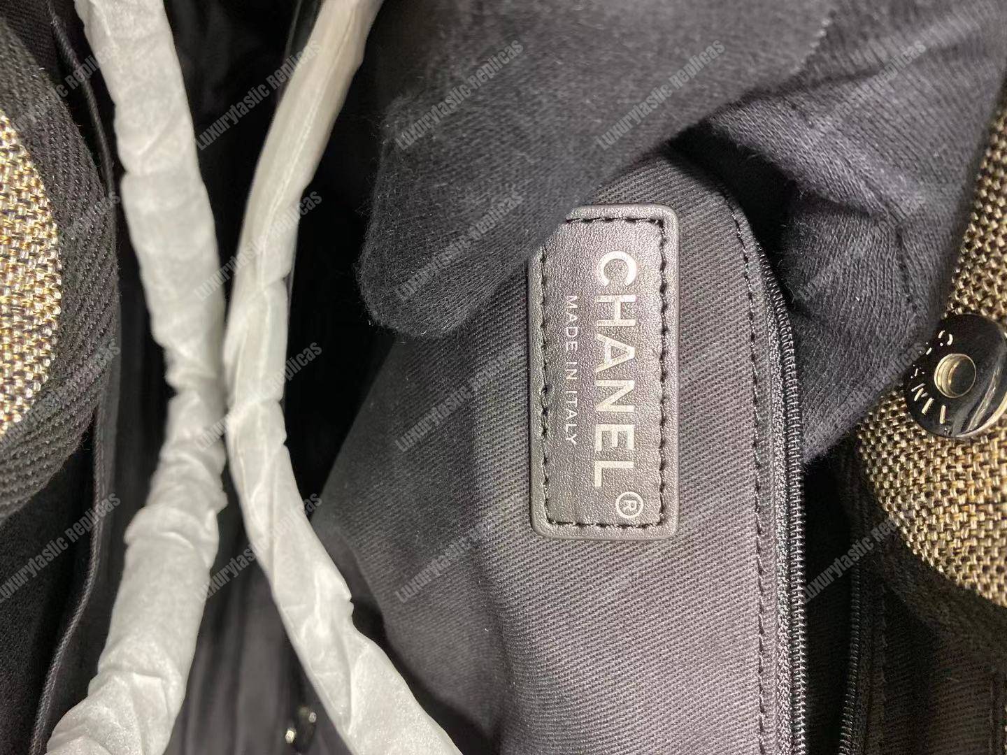 Ch*el deauville fabric tote gray/white