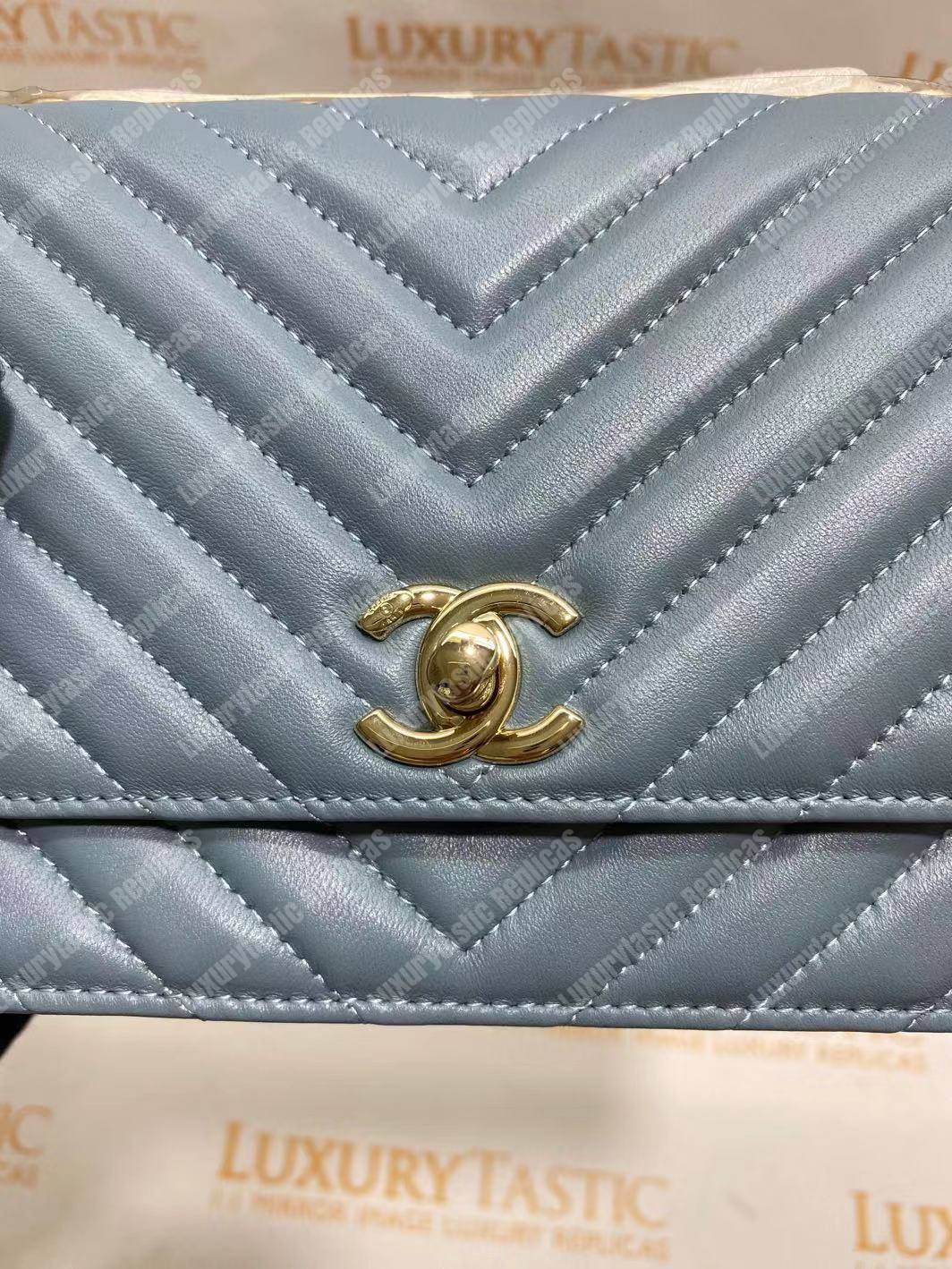 Ch*el wallet on chain – woc chevron lambskin gold-toned metal light blue