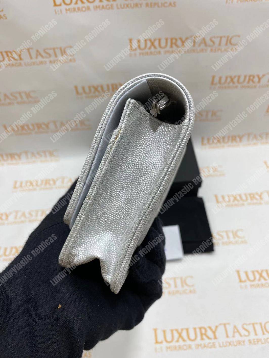 Ch*el le boy wallet on chain – woc white caviar silver-toned