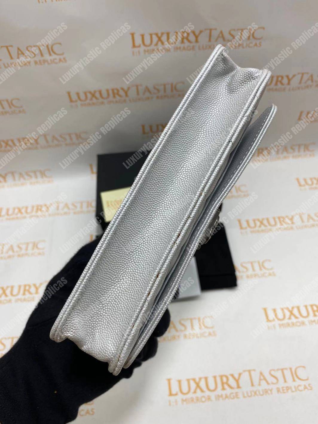 Ch*el le boy wallet on chain – woc white caviar silver-toned