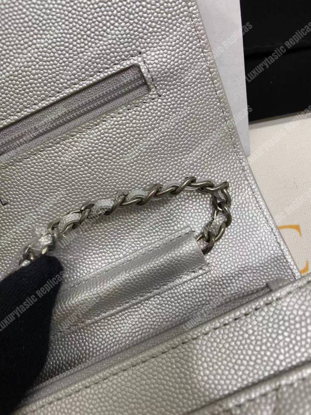 Ch*el le boy wallet on chain – woc white caviar silver-toned