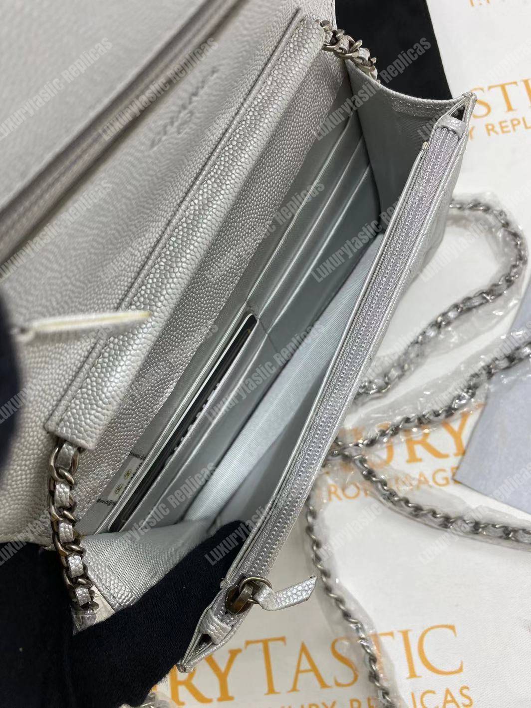 Ch*el le boy wallet on chain – woc white caviar silver-toned