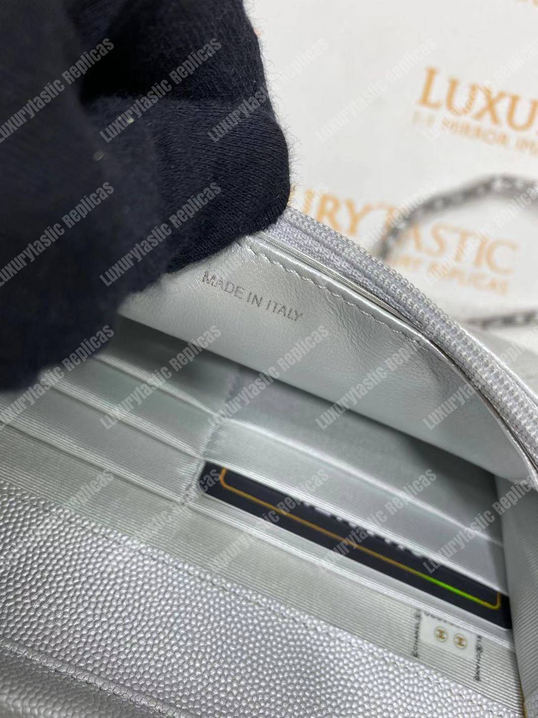 Ch*el le boy wallet on chain – woc white caviar silver-toned