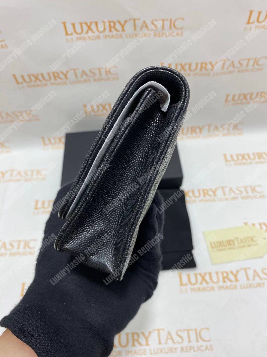 Ch*el wallet on chain – woc classic caviar gold-toned metal black