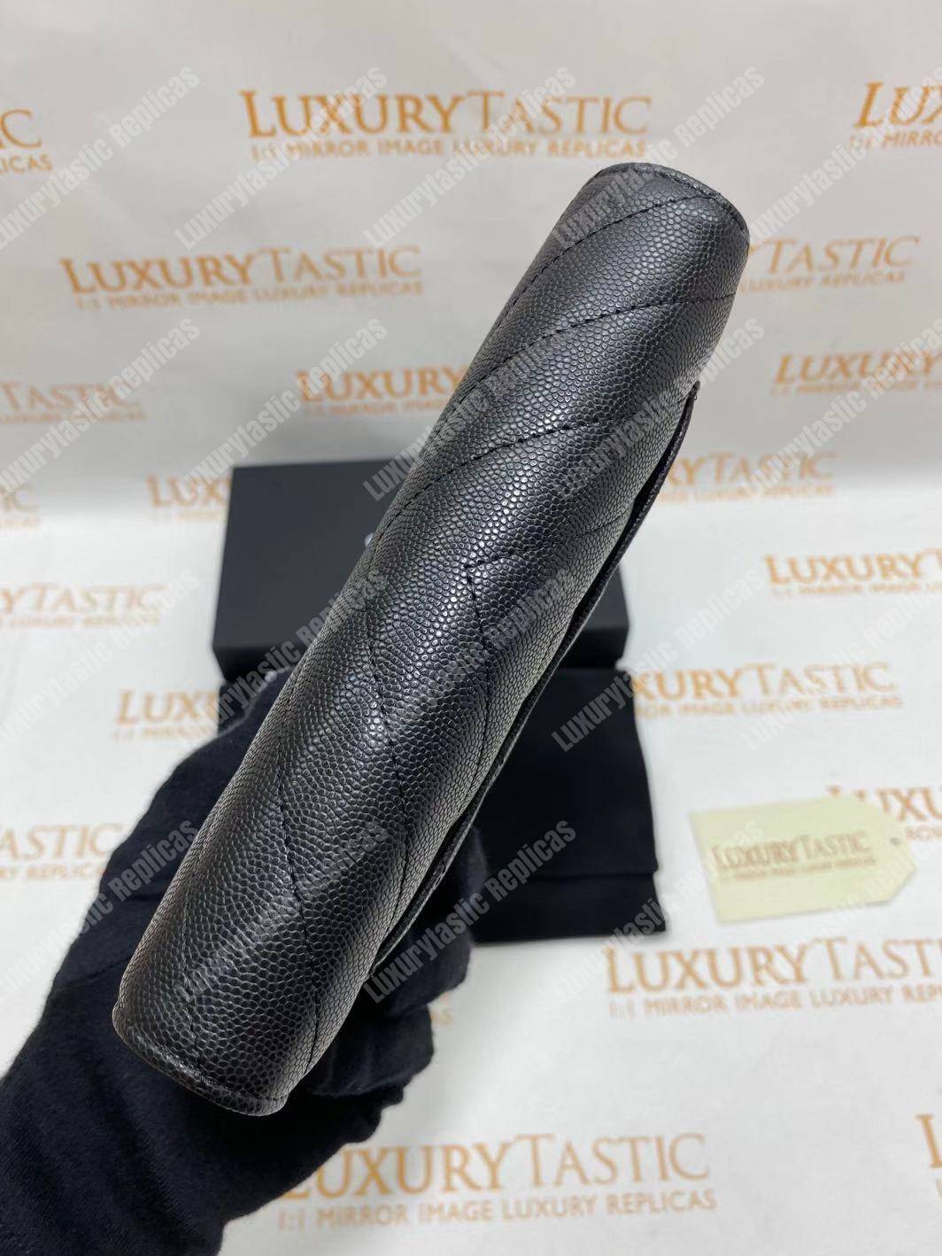 Ch*el wallet on chain – woc classic caviar gold-toned metal black