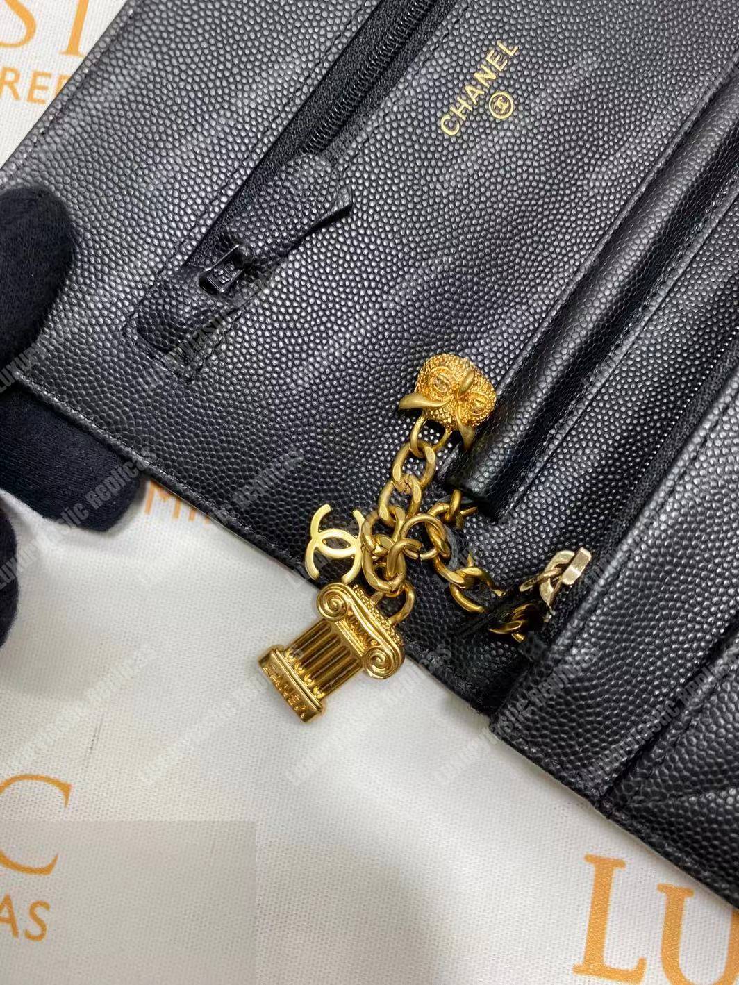 Ch*el wallet on chain – woc classic caviar gold-toned metal black