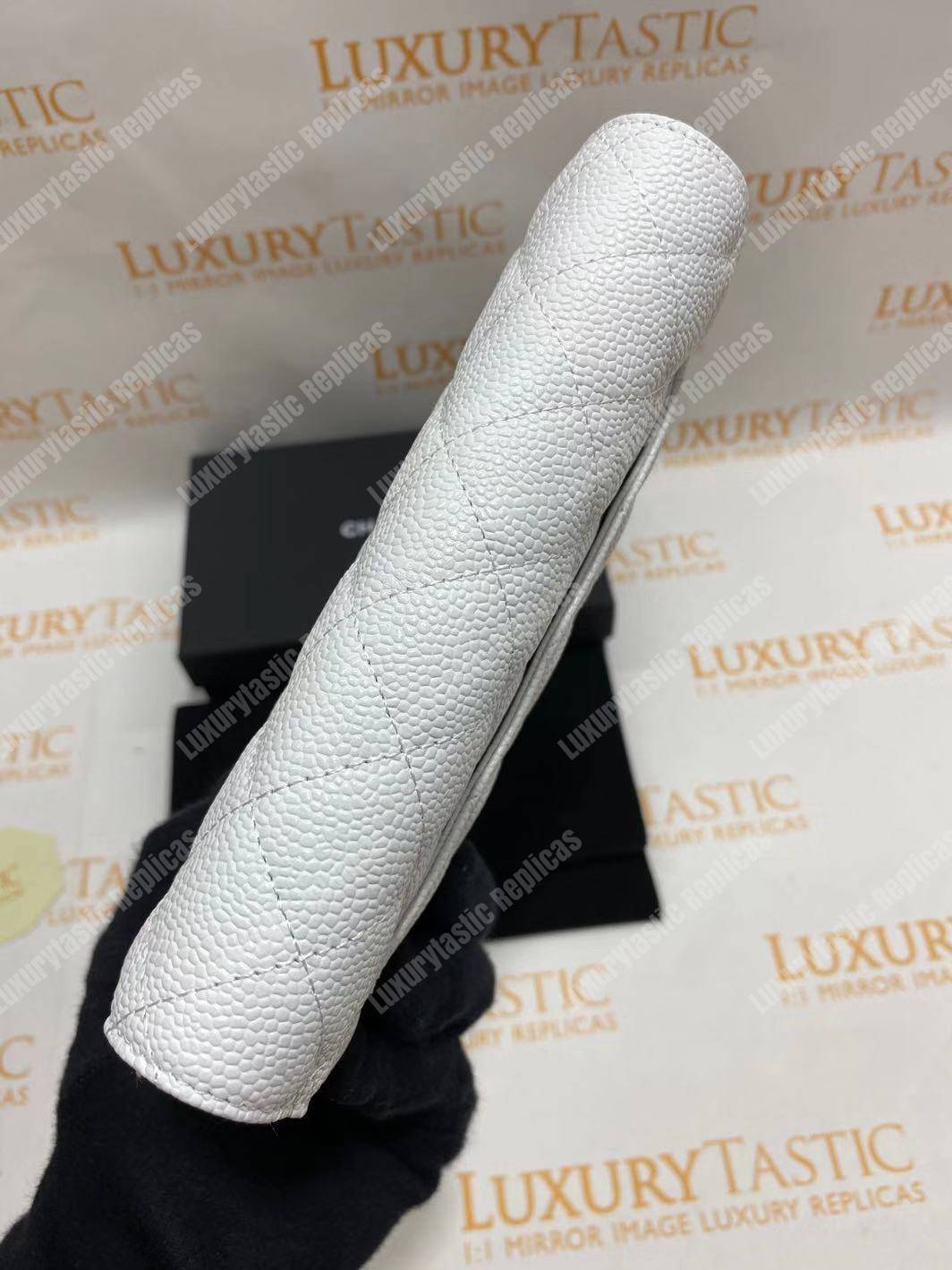 Ch*el wallet on chain – woc classic caviar gold-toned metal white