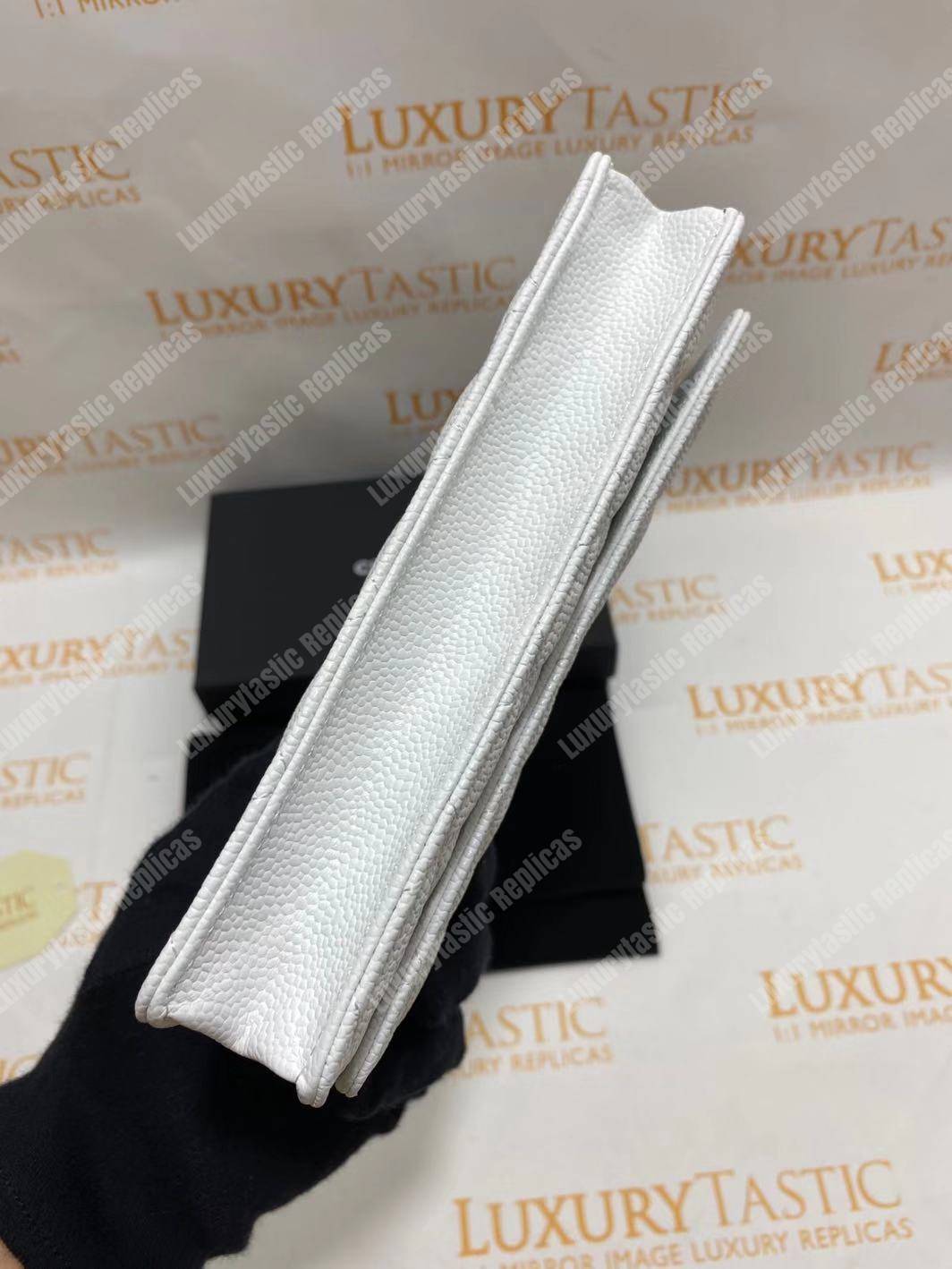 Ch*el wallet on chain – woc classic caviar gold-toned metal white