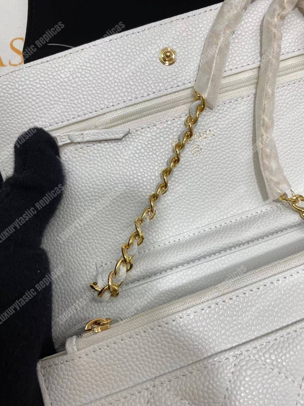 Ch*el wallet on chain – woc classic caviar gold-toned metal white
