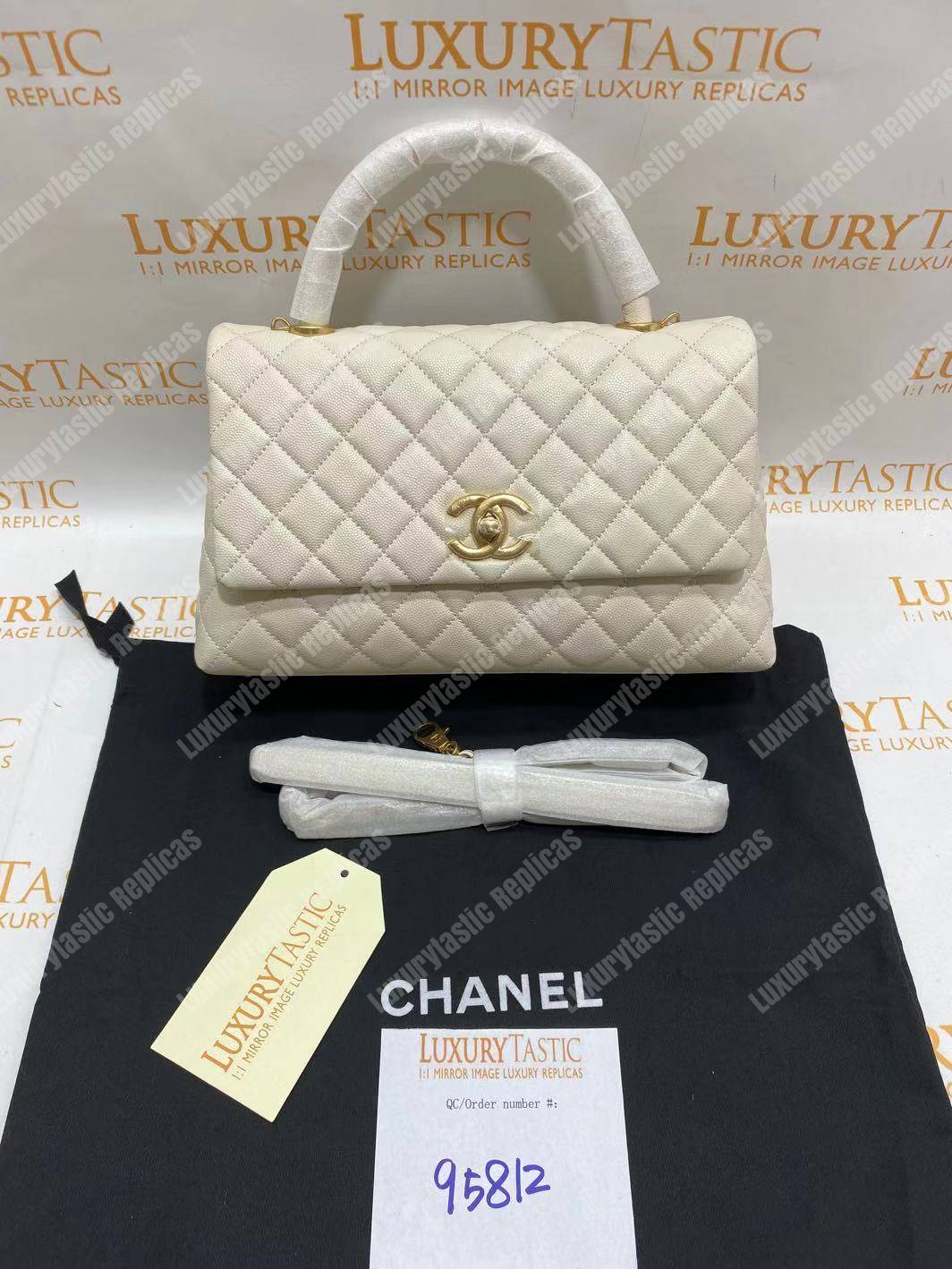 Ch*el flap bag with top handle white