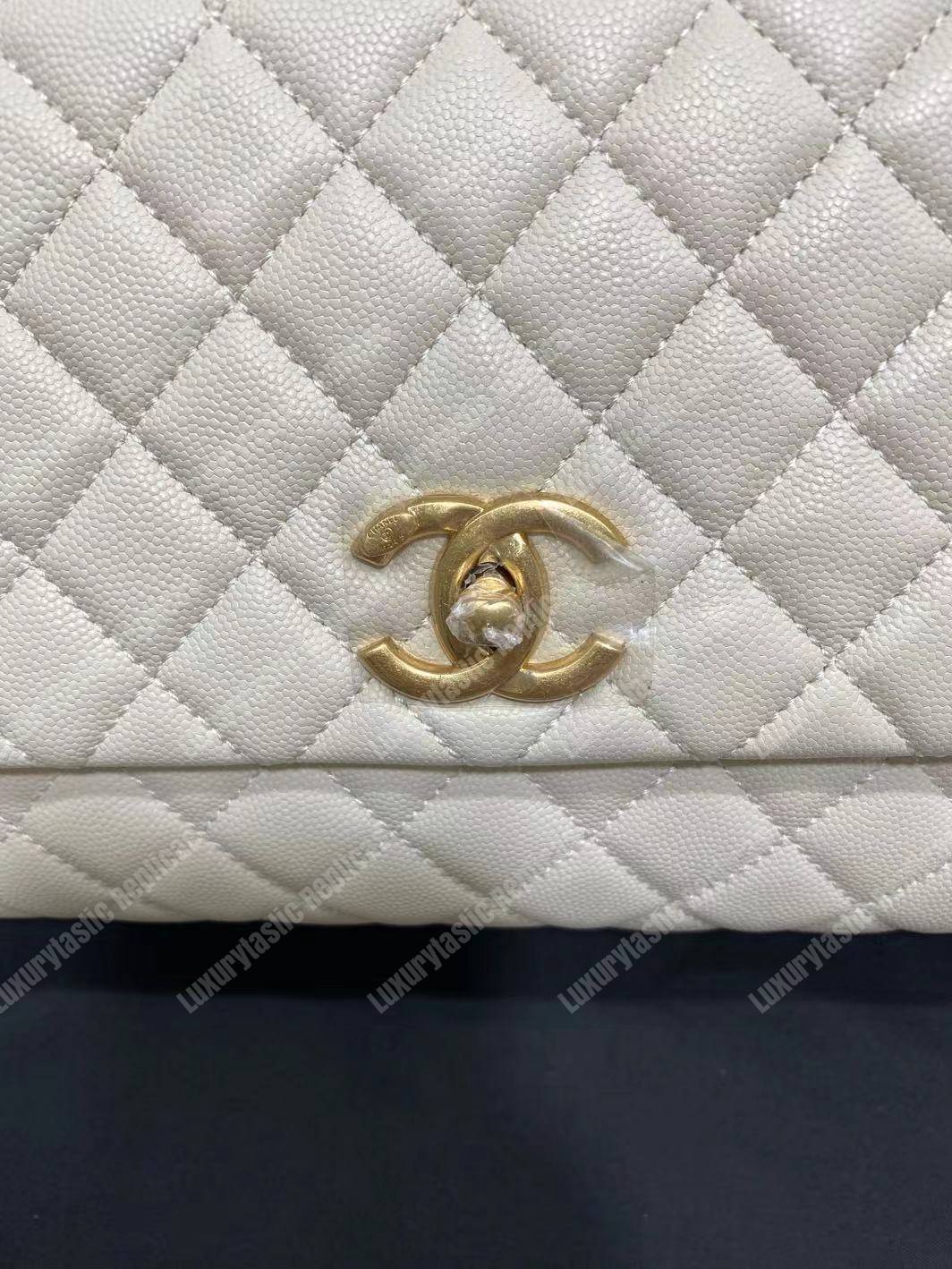 Ch*el flap bag with top handle white