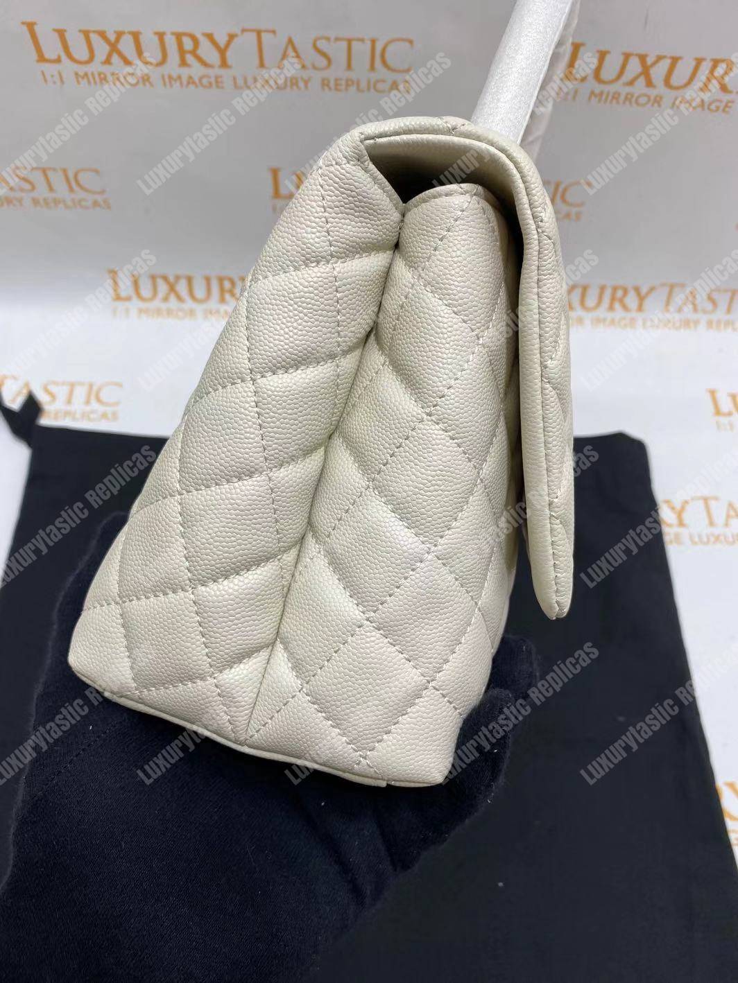 Ch*el flap bag with top handle white