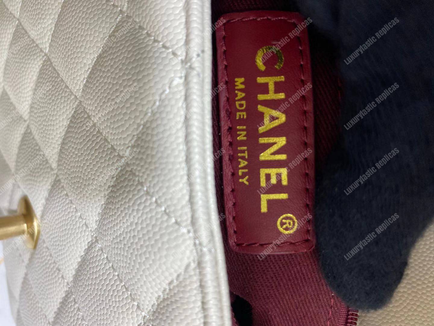 Ch*el flap bag with top handle white