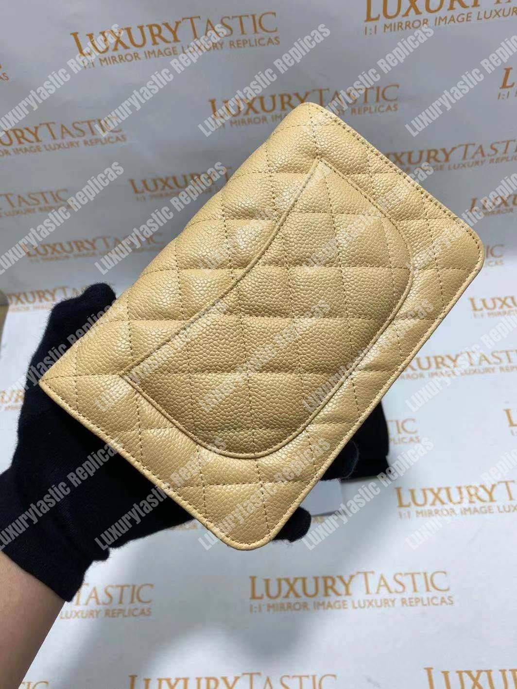 Ch*el wallet on chain – woc quilted lambskin beige gold-toned