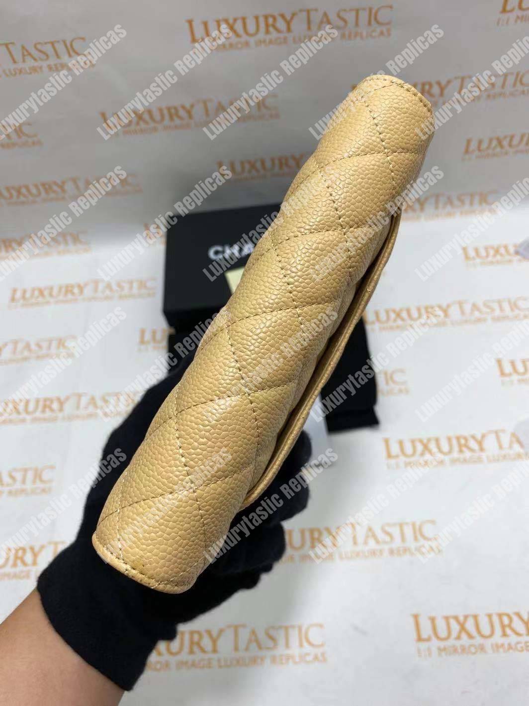 Ch*el wallet on chain – woc quilted lambskin beige gold-toned