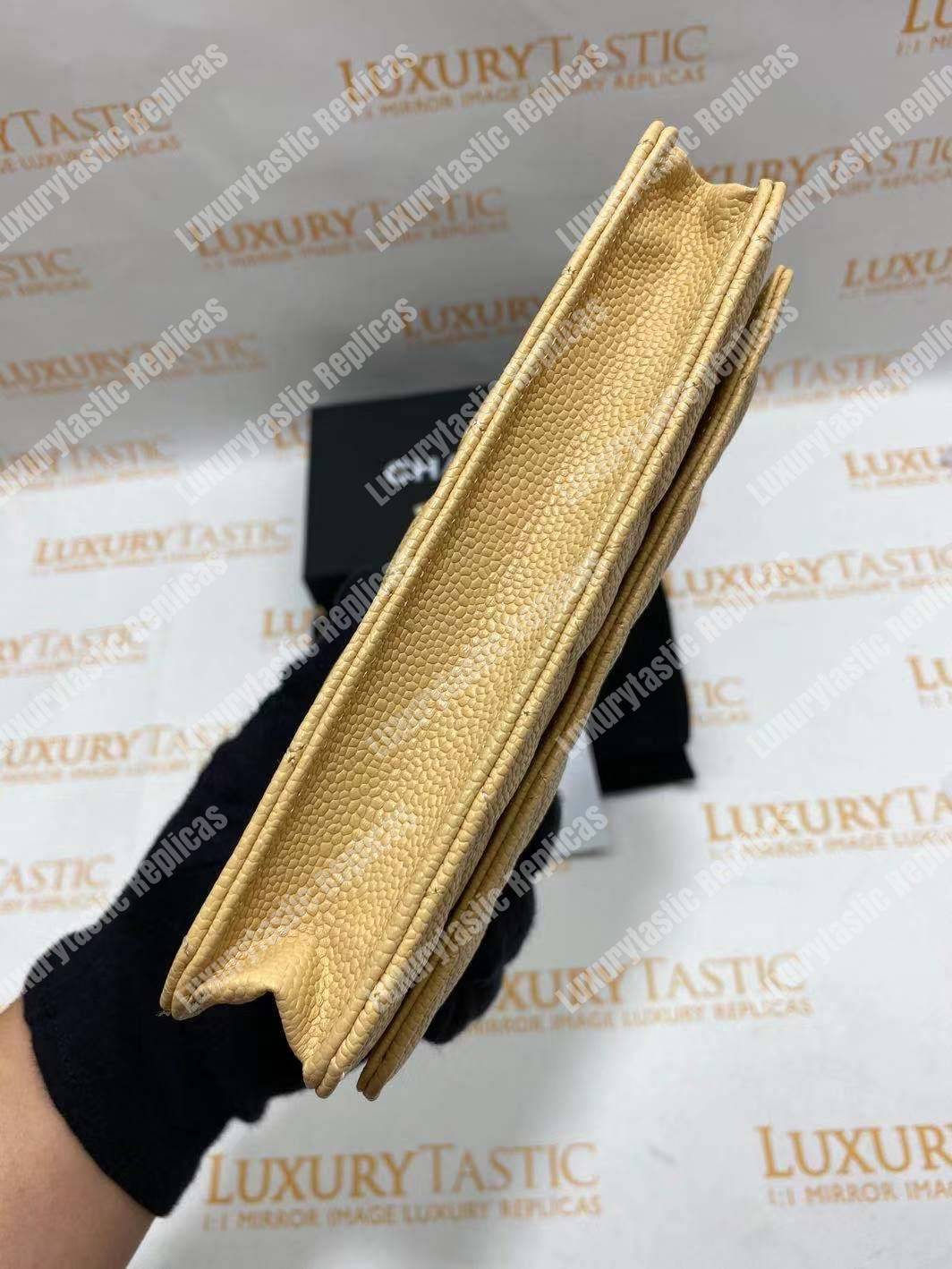 Ch*el wallet on chain – woc quilted lambskin beige gold-toned