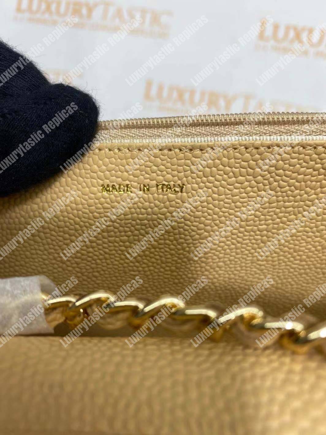 Ch*el wallet on chain – woc quilted lambskin beige gold-toned