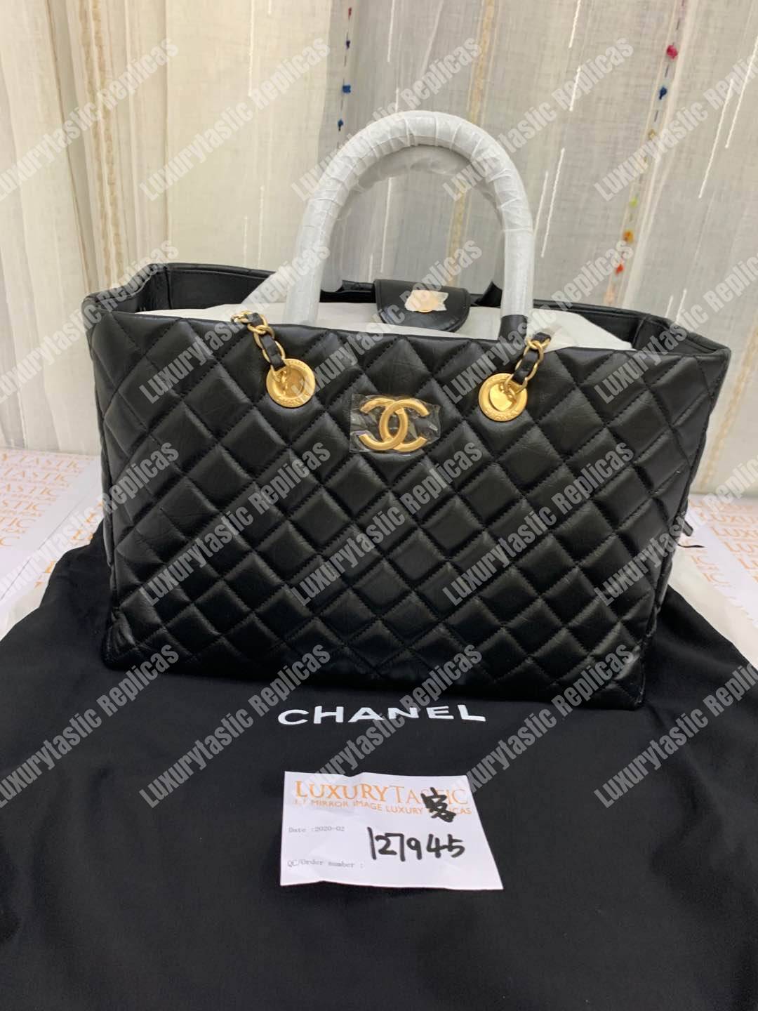 Ch*el large shopping bag black (30cm)