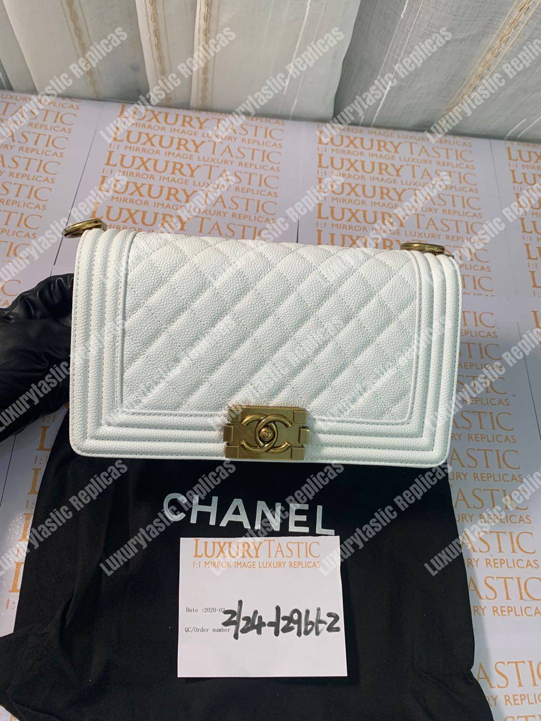 Ch*el boy medium handbag white