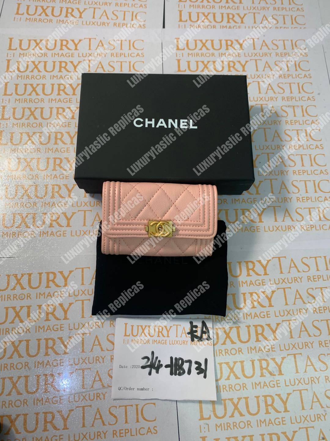 Ch*el boy small flap wallet pink